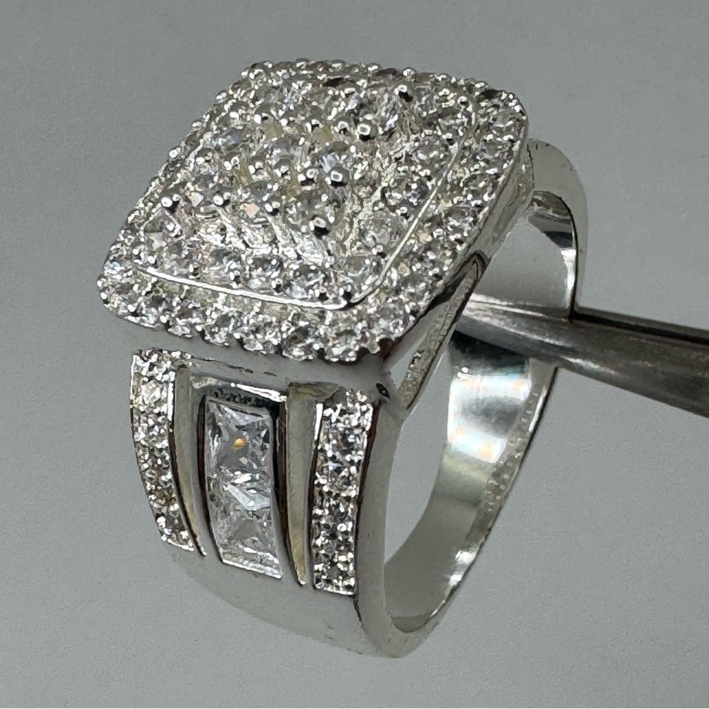 Swarovski Crystal Elements White Crystal Art Deco Statement Ring Wide Band Sz 7
